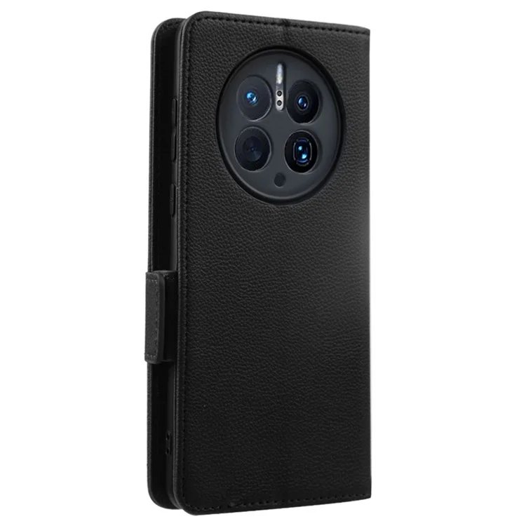 Для Huawei Mate 50 Pro 4G Магнитный чехол для телефона Текстура личи Бумажник Складной Подставка Кожаный чехол для телефона с ремешком - Черный