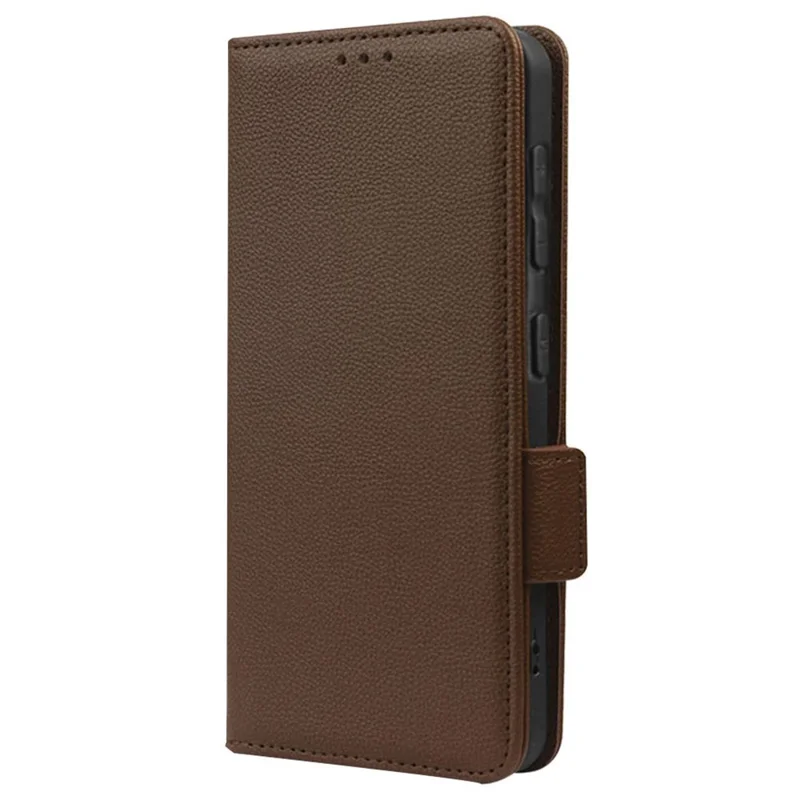 For Huawei Mate 50 Pro 4G Magnetic Phone Cover Litchi Texture Wallet Foldable Stand PU Leather Flip Phone Case with Strap - Brown
