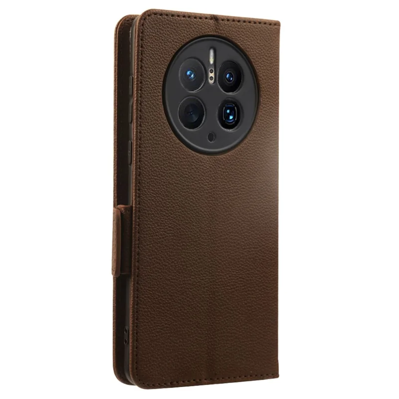 For Huawei Mate 50 Pro 4G Magnetic Phone Cover Litchi Texture Wallet Foldable Stand PU Leather Flip Phone Case with Strap - Brown