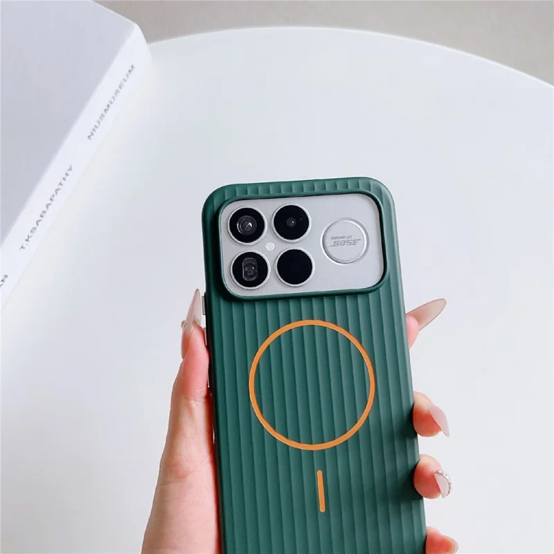 For Xiaomi Redmi K90 Pro Max 5G Magnetic Case Corrugated Texture Hard PC Phone Protective Cover - Dark Green