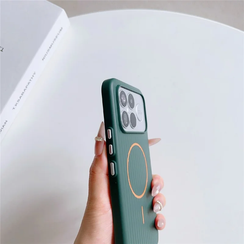 For Xiaomi Redmi K90 Pro Max 5G Magnetic Case Corrugated Texture Hard PC Phone Protective Cover - Dark Green