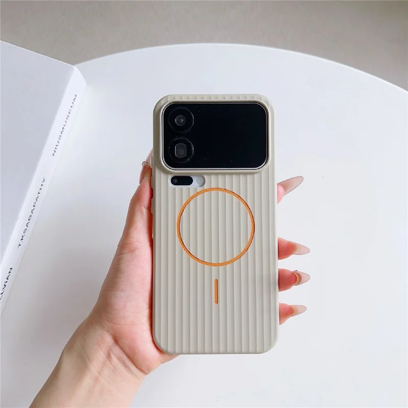 For Xiaomi 17 Pro Max Magnetic Case Corrugated Texture Hard PC Phone Protective Cover - Titanium Grey