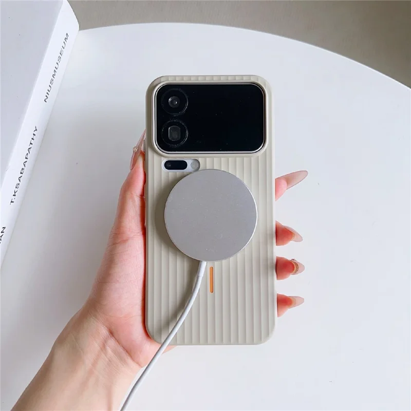 For Xiaomi 17 Pro Max Magnetic Case Corrugated Texture Hard PC Phone Protective Cover - Titanium Grey