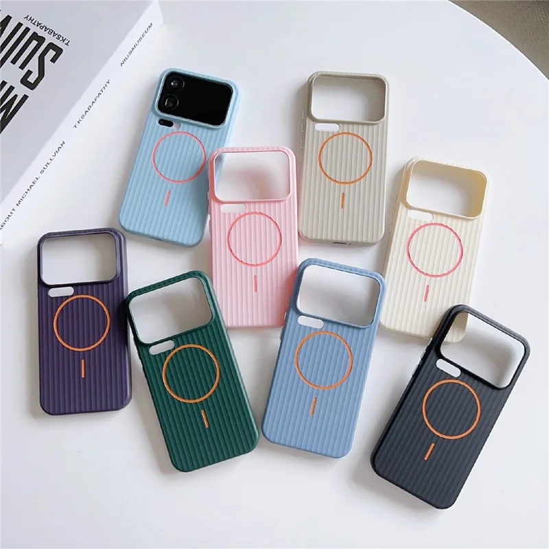 For Xiaomi 17 Pro Max Magnetic Case Corrugated Texture Hard PC Phone Protective Cover - Titanium Grey