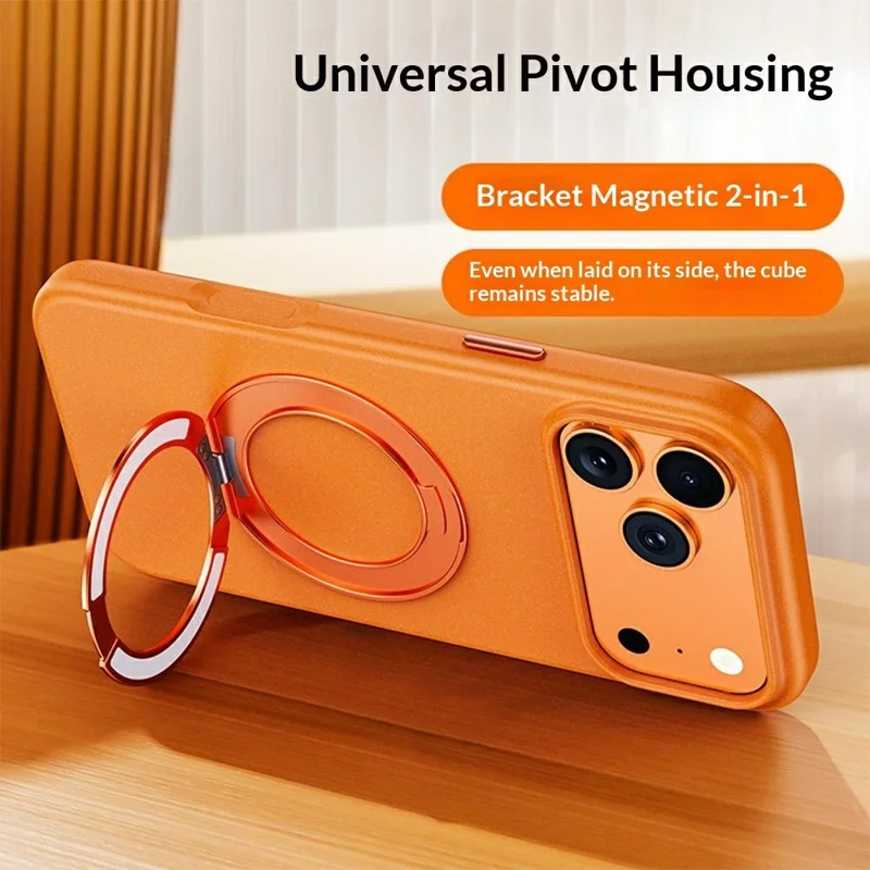 For iPhone 17 Pro Magnetic Case Rotating Kickstand Matte Texture Anti-Fingerprint PC + TPU Shockproof Phone Cover - Orange