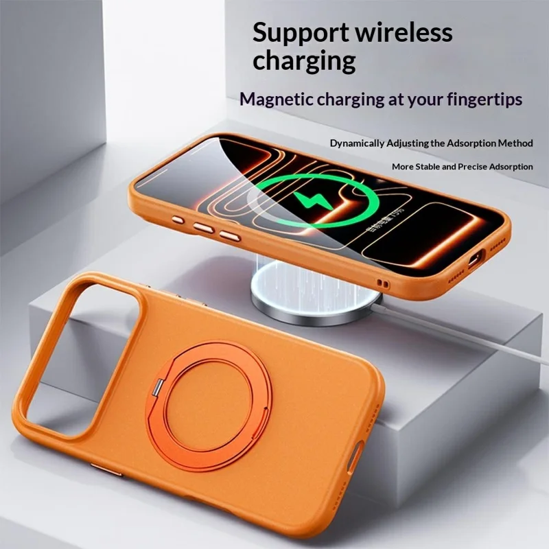 For iPhone 17 Pro Magnetic Case Rotating Kickstand Matte Texture Anti-Fingerprint PC + TPU Shockproof Phone Cover - Orange