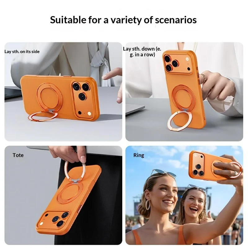 For iPhone 17 Pro Magnetic Case Rotating Kickstand Matte Texture Anti-Fingerprint PC + TPU Shockproof Phone Cover - Orange