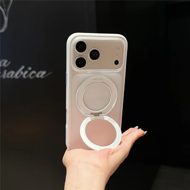 For iPhone 17 Pro Max Magnetic Case Rotating Kickstand Matte  PC + TPU Phone Cover - Transparent Black