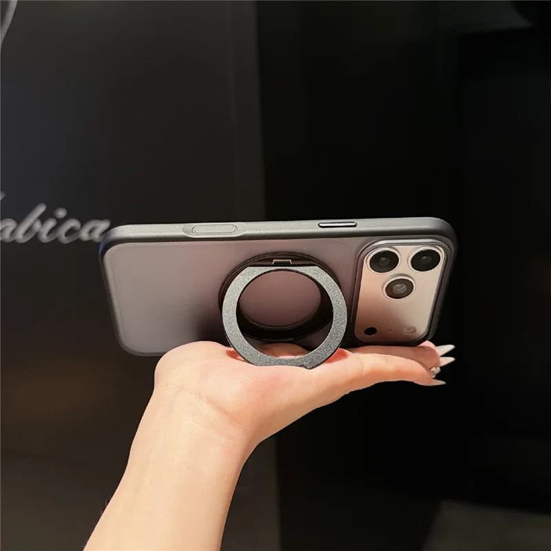 For iPhone 17 Pro Magnetic Case Rotating Kickstand Matte  PC + TPU Phone Cover - Transparent Black