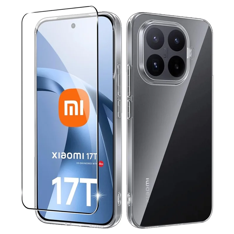 Coque transparente en TPU anti-rayures pour Xiaomi 17T + protecteur d'écran en verre trempé avec bord 2.5D