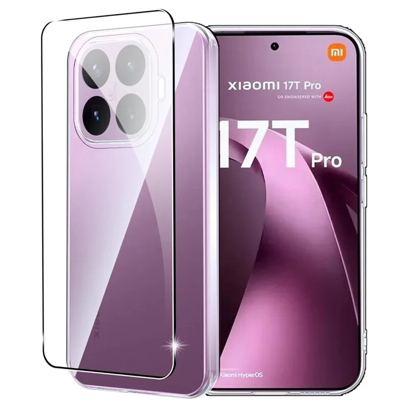 Coque transparente en TPU anti-rayures pour Xiaomi 17T Pro + protection d'écran en verre trempé avec bord 2.5D