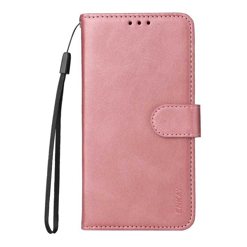 HAT PRINCE for Samsung Galaxy S26 FE Wallet Case ENKAY Calf Texture Leather Phone Stand Cover with Hydrogel Film / Strap - Pink - 2
