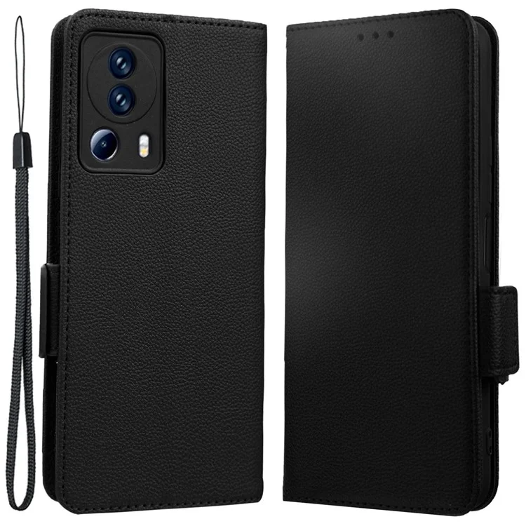 Для Xiaomi Civi 2 5G / 12 Lite NE 5G Магнитная Телефонная Крышка Телефона Litchi Texture Viewsing Stand pu Кожаный Чехол с Ремешком с Ремешком - Черный