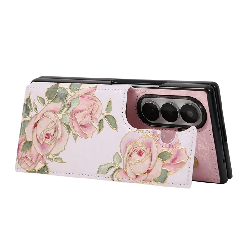 For Samsung Galaxy Z Fold8 Ultra Case Flower Leather TPU RFID Blocking Phone Cover Card Slots - Rose Flower