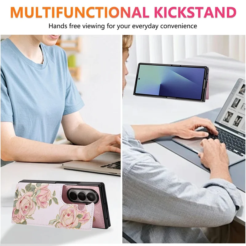 For Samsung Galaxy Z Fold8 Ultra Case Flower Leather TPU RFID Blocking Phone Cover Card Slots - Rose Flower