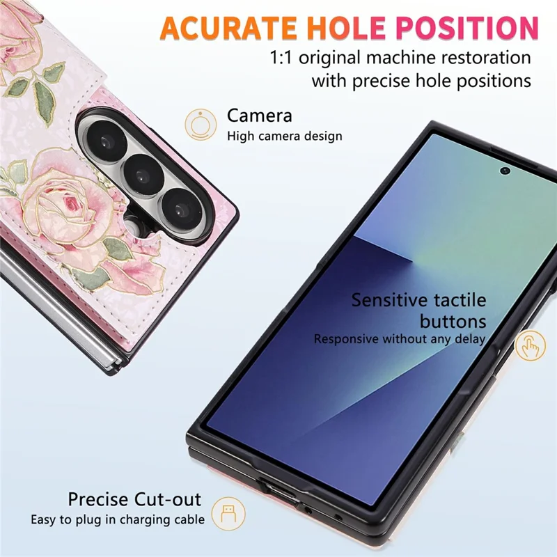 For Samsung Galaxy Z Fold8 Ultra Case Flower Leather TPU RFID Blocking Phone Cover Card Slots - Rose Flower