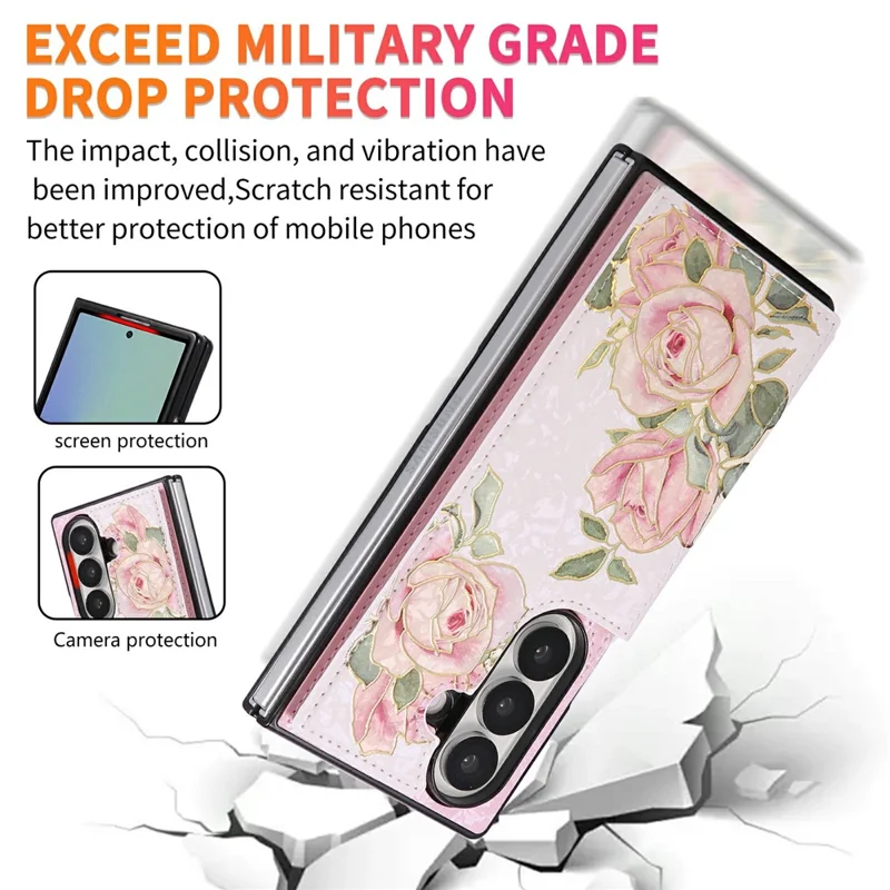 For Samsung Galaxy Z Fold8 Ultra Case Flower Leather TPU RFID Blocking Phone Cover Card Slots - Rose Flower