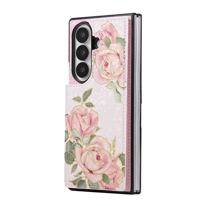 For Samsung Galaxy Z Fold8 Ultra Case Flower Leather TPU RFID Blocking Phone Cover Card Slots - Rose Flower