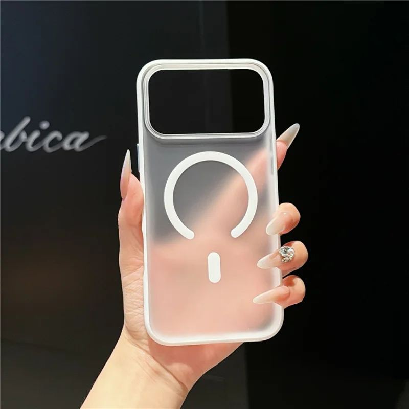 For iPhone 17 Pro Magnetic Case Translucent Matte PC + TPU Phone Cover Compatible with MagSafe - Transparent White