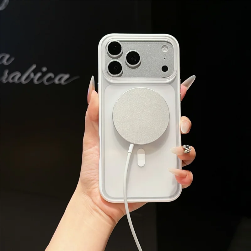 For iPhone 17 Pro Magnetic Case Translucent Matte PC + TPU Phone Cover Compatible with MagSafe - Transparent White