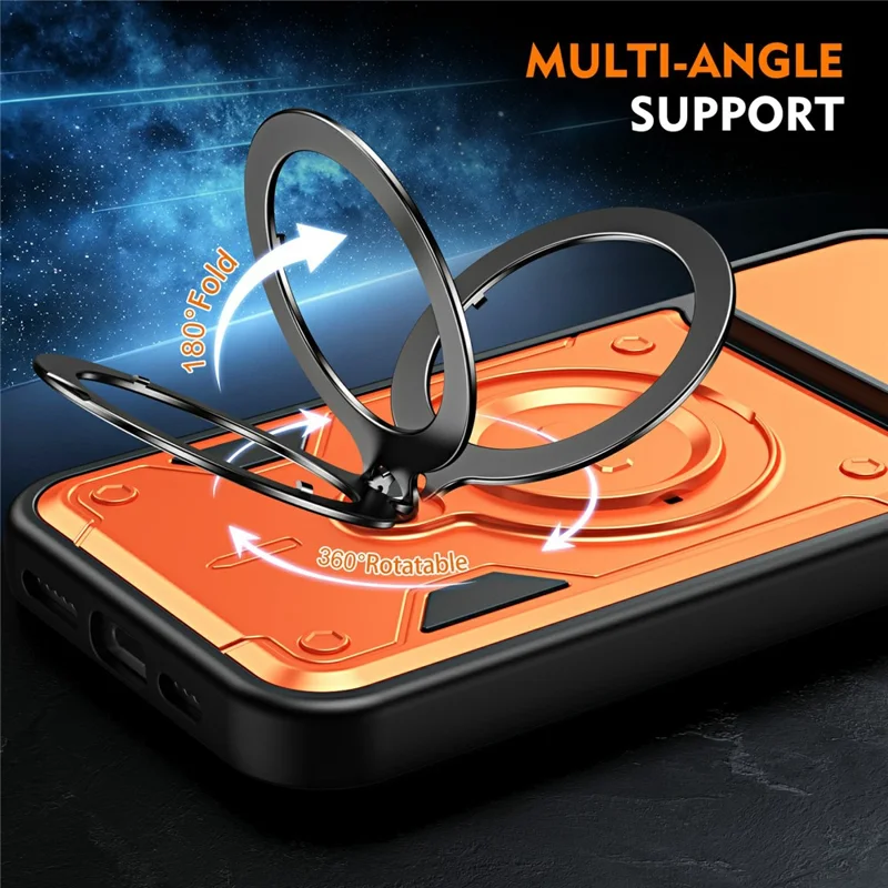 For iPhone 16 Pro Max Case with Slide Lens Cover Rotatable Kickstand Shockproof TPU + PC Phone Shell - Orange