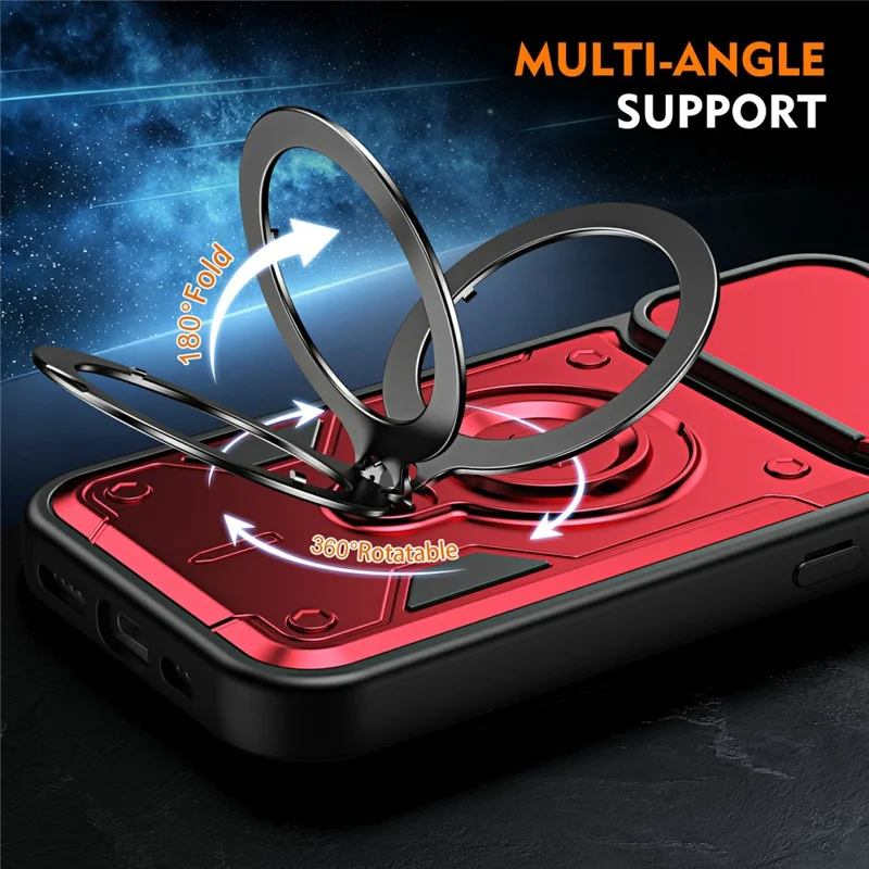 For iPhone 17 Case with Slide Lens Cover Rotatable Kickstand Shockproof TPU + PC Phone Shell - Red
