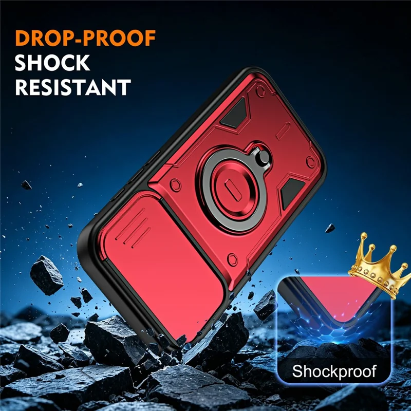 For iPhone 17 Case with Slide Lens Cover Rotatable Kickstand Shockproof TPU + PC Phone Shell - Red