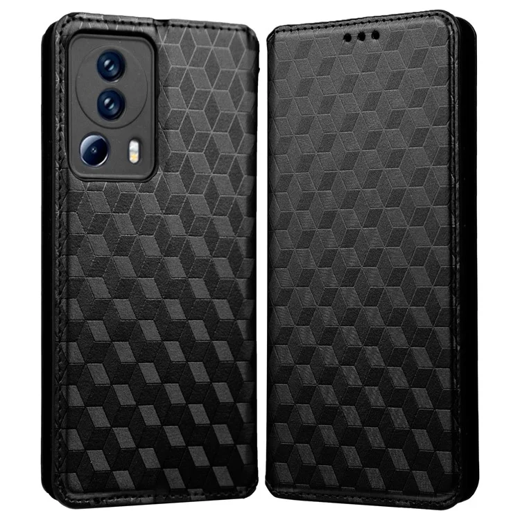 Per Xiaomi Civi 2 5G / 12 Lite NE 5G Portafoglio di Supporto Per Motivi Rombi Impresso Case di Telefono Completamente Avvolto PU in Pelle Magnetica Auto-assorbita Flip Cover Flip - Nero