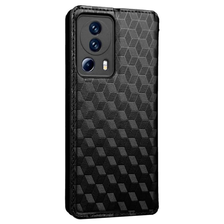 Per Xiaomi Civi 2 5G / 12 Lite NE 5G Portafoglio di Supporto Per Motivi Rombi Impresso Case di Telefono Completamente Avvolto PU in Pelle Magnetica Auto-assorbita Flip Cover Flip - Nero