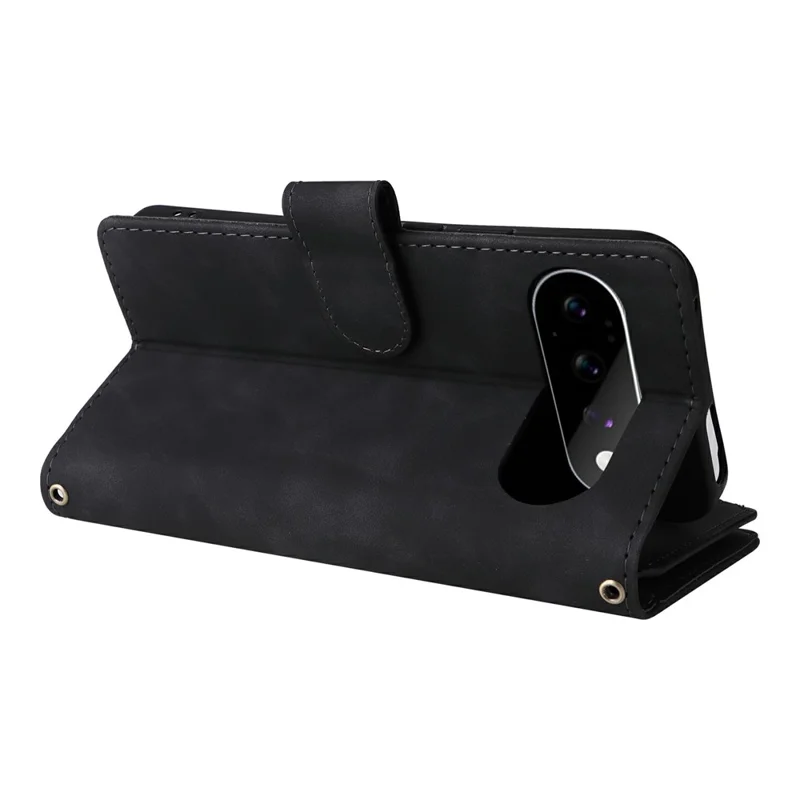 Til Google Pixel 11 Pro XL Case med lynlåsewallet, flere kortfelter, læderdæksel med håndbøjle - Sort