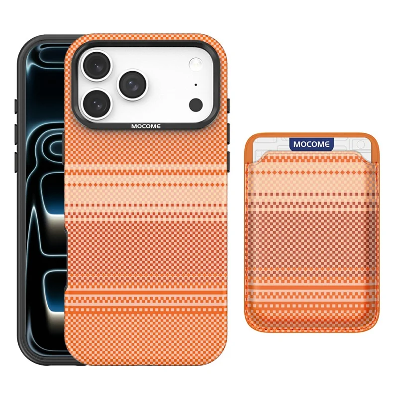 Custodia Magnetica per iPhone 17 Pro Max con Rivestimento in Pelle Gradient Arcobaleno TPU + PC con Portatessere - Arancione
