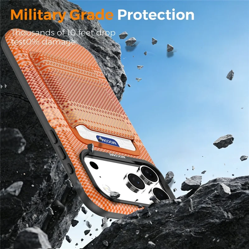Custodia Magnetica per iPhone 17 Pro Max con Rivestimento in Pelle Gradient Arcobaleno TPU + PC con Portatessere - Arancione