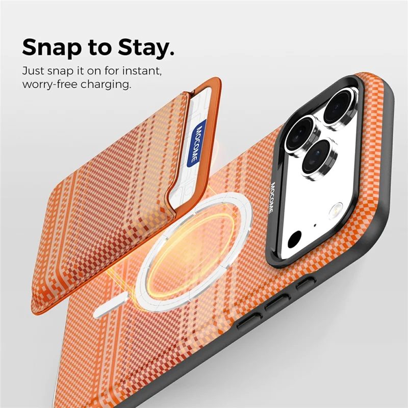 For iPhone 17 Pro Magnetic Case Rainbow Gradient Leather Coated TPU + PC Phone Cover with Card Holder - Orange