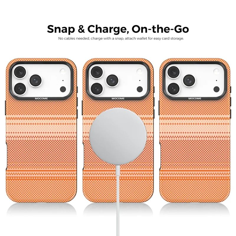 For iPhone 17 Pro Magnetic Case Rainbow Gradient Leather Coated TPU + PC Phone Cover with Card Holder - Orange