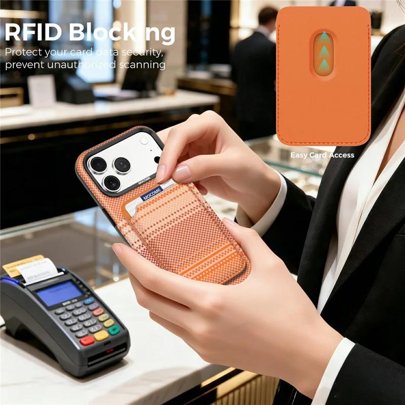 For iPhone 17 Pro Magnetic Case Rainbow Gradient Leather Coated TPU + PC Phone Cover with Card Holder - Orange
