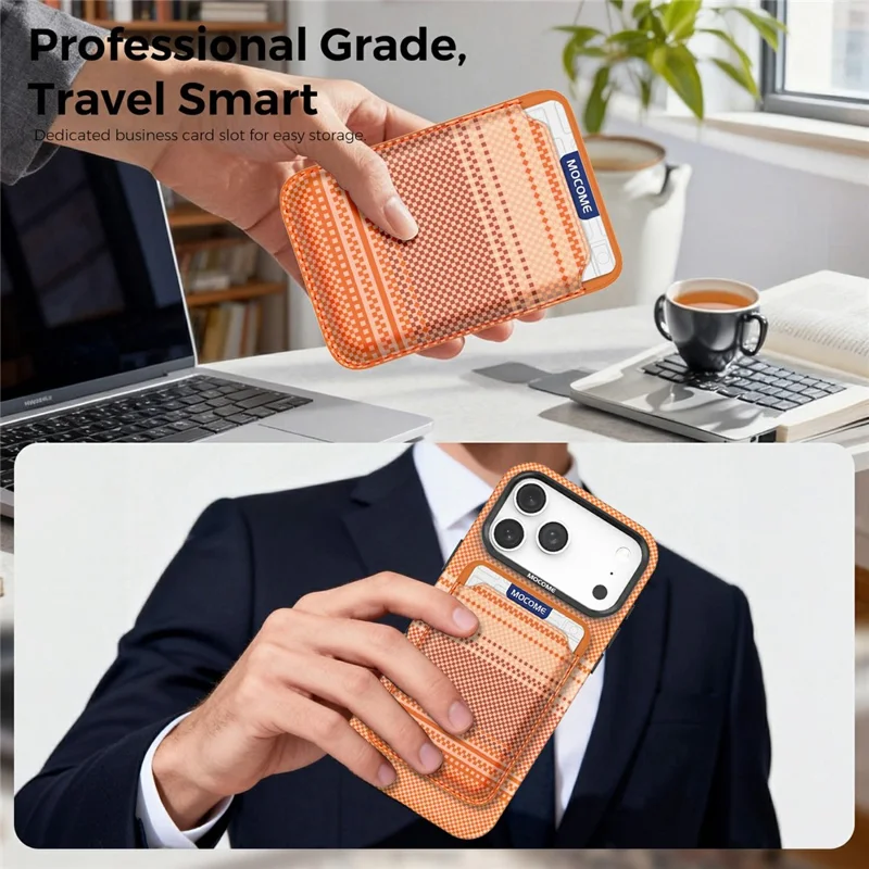 For iPhone 17 Pro Magnetic Case Rainbow Gradient Leather Coated TPU + PC Phone Cover with Card Holder - Orange