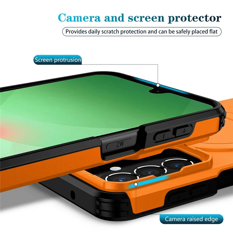 Capa Magnética com Suporte e Câmara Deslizante para Samsung Galaxy A27 5G, Capa para Telemóvel em PC + TPU - Laranja