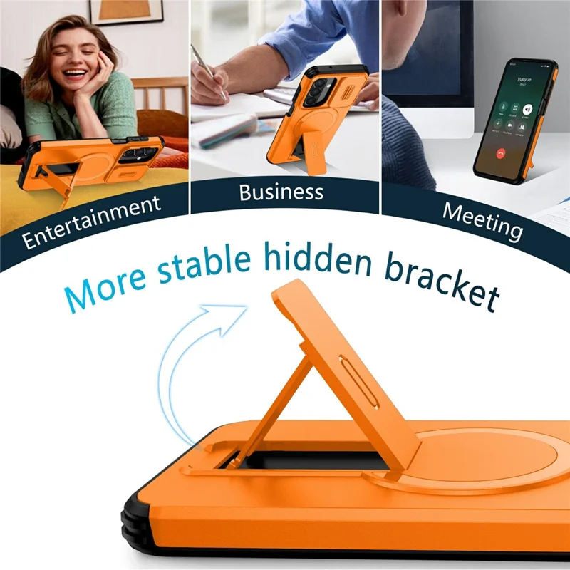 Capa Magnética com Suporte e Câmara Deslizante para Samsung Galaxy A27 5G, Capa para Telemóvel em PC + TPU - Laranja