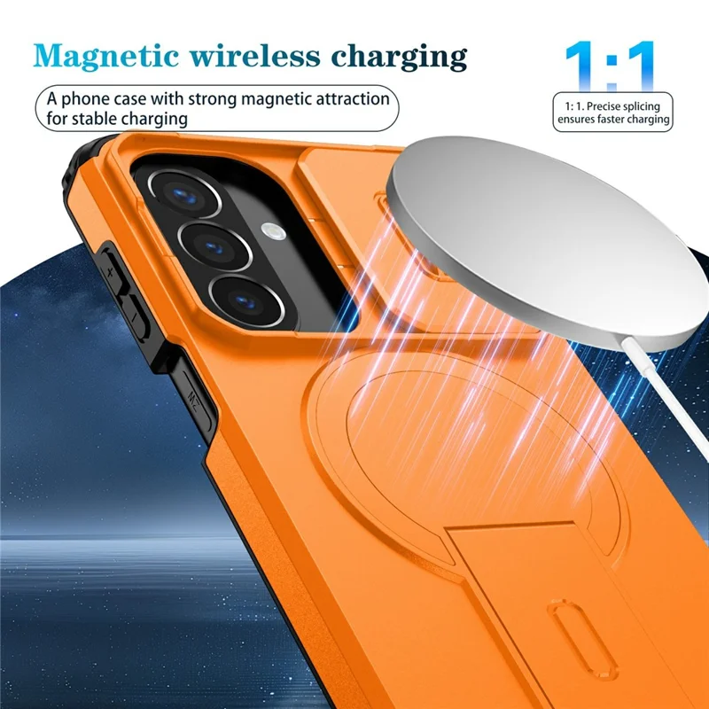 Capa Magnética com Suporte e Câmara Deslizante para Samsung Galaxy A27 5G, Capa para Telemóvel em PC + TPU - Laranja