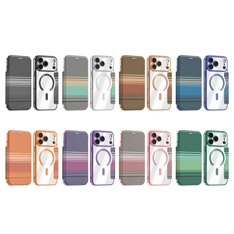 For iPhone 17 Pro Magnetic Case RFID Blocking Card Slots Leather Cover - Orange