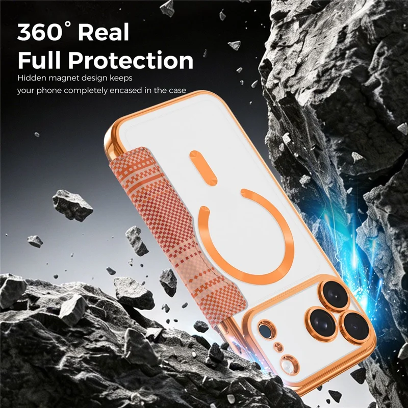 For iPhone 17 Pro Magnetic Case RFID Blocking Card Slots Leather Cover - Orange