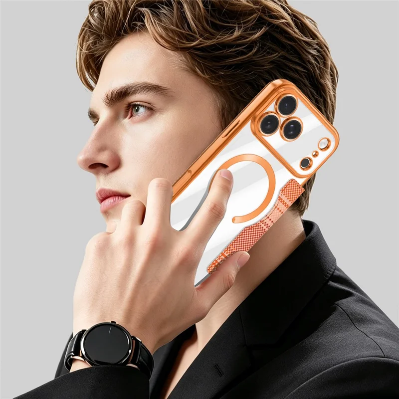 For iPhone 17 Pro Magnetic Case RFID Blocking Card Slots Leather Cover - Orange