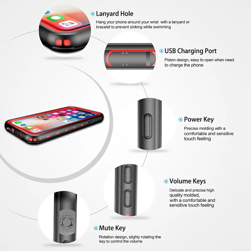 REDPEPPER Dot+ Series For iPhone X  /  XS 5.8 inch Underwater Phone Case IP68 Waterproof Shockproof Dustproof TPU+PC Cover - Black