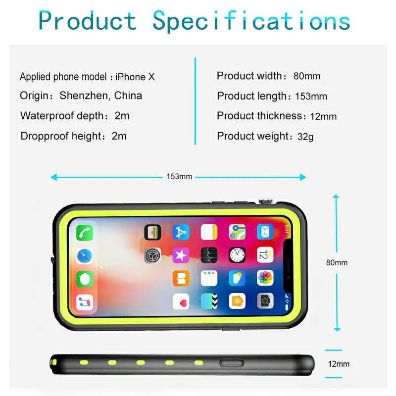 REDPEPPER Dot+ Series For iPhone X  /  XS 5.8 inch Underwater Phone Case IP68 Waterproof Shockproof Dustproof TPU+PC Cover - Black