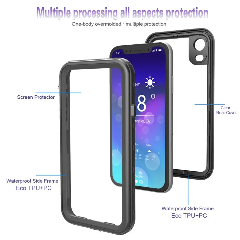 REDPEPPER Dot+ Series For iPhone XR 6.1 inch Underwater Phone Case IP68 Waterproof Shockproof Dustproof TPU+PC Cover - Black