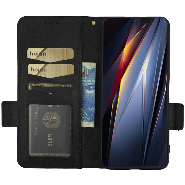 Per Tecno Pova Neo 2 / Funzione di Supporto Lg6n Coperchio Magnetico Coperchio Portafoglio di Texture Litchi PU Custodia Per Telefono a Flip Resistente Agli Shock Con Cinturino - Nero