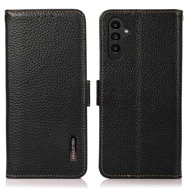 KHAZNEH для Samsung Galaxy S26 FE чехол текстура личи из натуральной коровьей кожи с защитой от RFID - черный