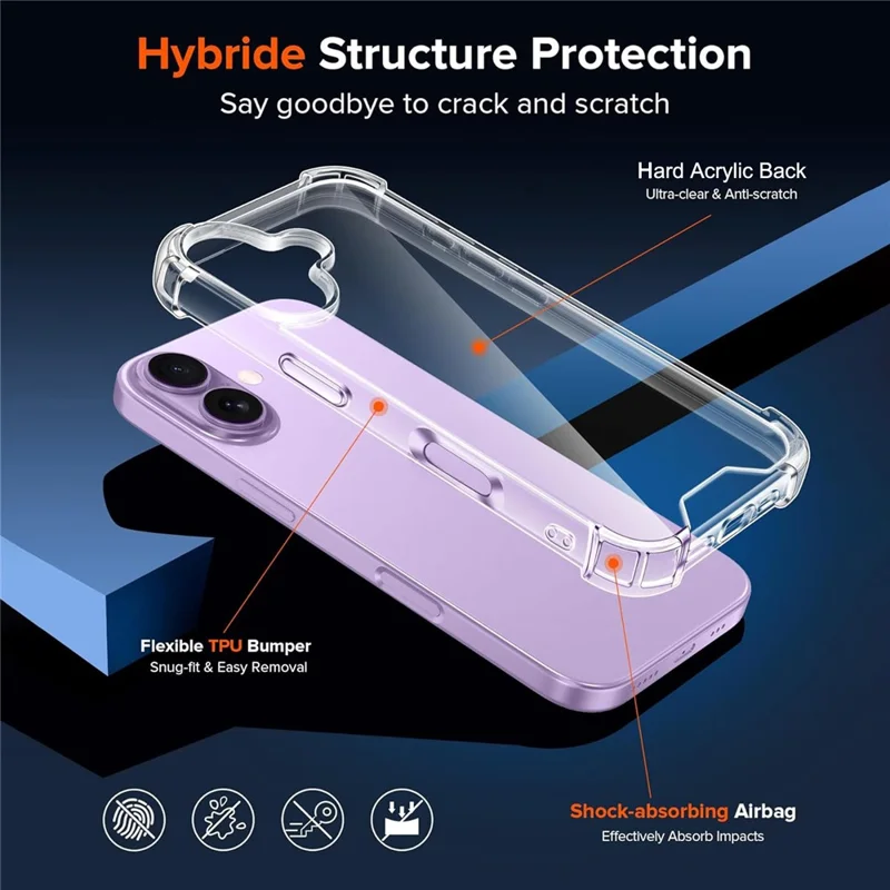 For iPhone 17 Case Military Grade Drop Protection Acrylic + TPU Phone Cover - Transparent