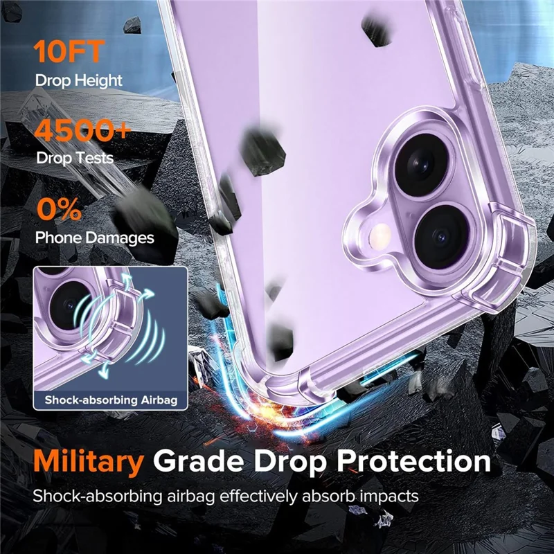 For iPhone 17 Case Military Grade Drop Protection Acrylic + TPU Phone Cover - Transparent