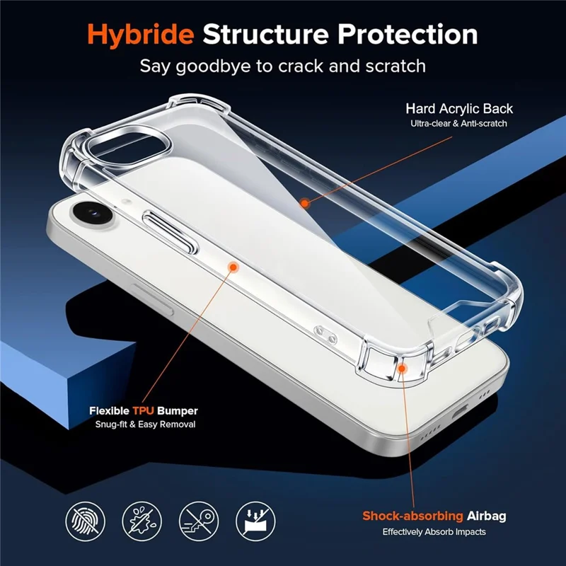 For iPhone 17e / 16e Case Military Grade Drop Protection Acrylic + TPU Phone Cover - Transparent